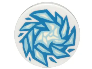 White Tile, Round 2 x 2 with Bottom Stud Holder with Blue and Bright Light Blue Fractured Ice Patter
