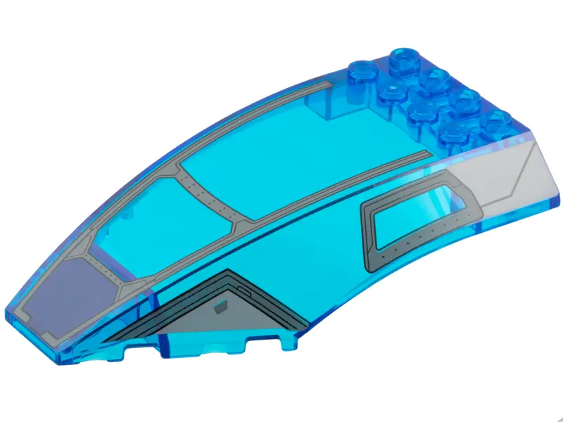 Blue Windscreen 10 x 6 x 2 Curved with Dark Bluish Gray and Light Bluish Gray Cockpit Frame and Dark