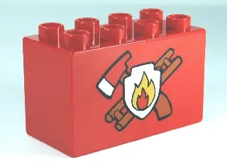 Red Duplo, Brick 2 x 4 x 2 with Fire Department Pattern