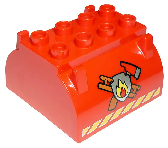Red Duplo Container Tank Upper Section with Stripes and  Fire Logo Pattern