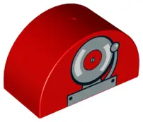 Red Duplo, Brick 2 x 4 x 2 Slope Curved Double with Fire Alarm Bell Pattern