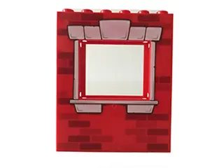 Red Panel 1 x 6 x 6 with Window with Bricks and White Window Frame Pattern