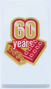 White Tile 2 x 4 with Gold and Red '60 years' and 2 x 4 Bricks Pattern