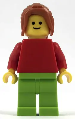 Plain Red Torso with Red Arms, Lime Legs, Dark Orange Female Ponytail Long