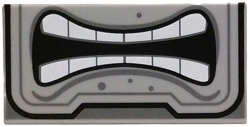 Bluish Gray Tile 2 x 4 with Angry Mouth with White Teeth Parted, Black and Dark Bluish Gray Border a