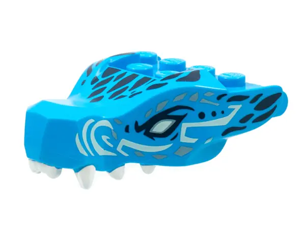 Dark Azure Dragon Head (Ninjago) Jaw with 2 Bar Handles on Back with Light Aqua Eyes, White Teeth, a