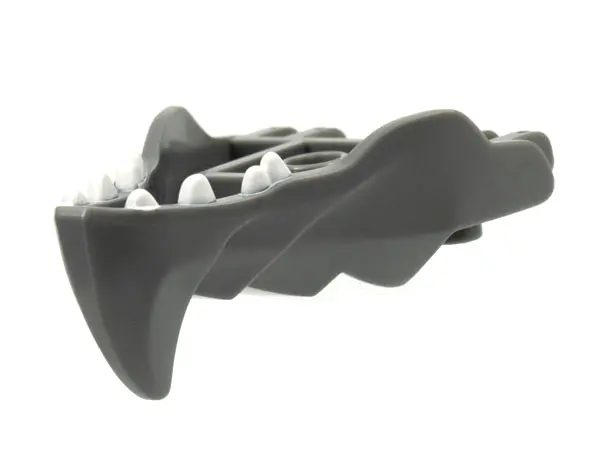 Dark Bluish Gray Dragon Head (Ninjago) Jaw with Large Spike and 2 Bar Handles on Back with White Tee