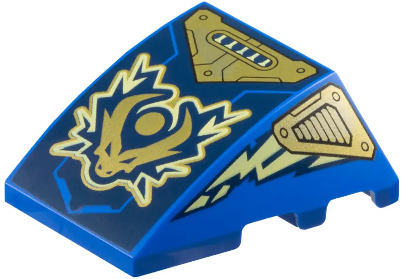 Wedge 4 x 3 Triple Curved No Studs with Gold Dragon Head and Armor, Bright Light Yellow Electricity,