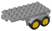 Light Bluish Gray Duplo Trailer Flatbed 4 x 8 with Hook and Four Black Wheels with Yellow Hubs
