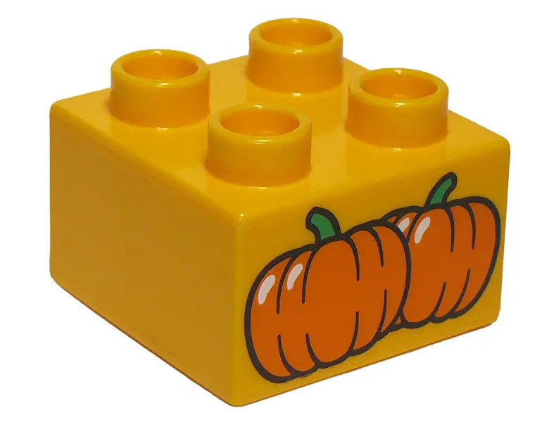 Bright Light Orange Duplo, Brick 2 x 2 with Pumpkins Pattern