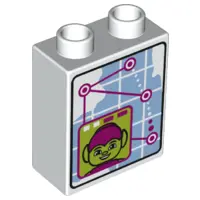 White Duplo, Brick 1 x 2 x 2 with Green Goblin and Tracking Map Pattern