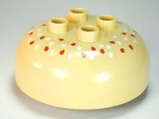 Tan Duplo, Brick Round 4 x 4 Dome Top with 2 x 2 Studs with Dark Orange and White Seeds Pattern