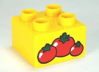 Yellow Duplo, Brick 2 x 2 with 3 Red Tomatoes Pattern