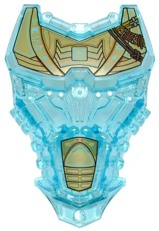 Trans-Light Blue Large Figure Torso with Bionicle Gold Scaled Armor, Medium Azure Runes and Reddish 