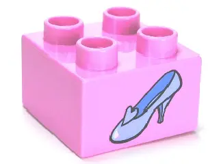 Bright Pink Duplo, Brick 2 x 2 with Bright Light Blue Shoe with Heel and Heart Pattern (Cinderella G