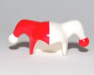 White Minifigure, Headgear Jester's Cap with Red Right Side and Red and White Pom Poms Pattern