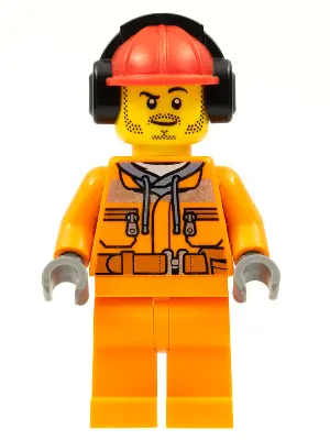 Construction Worker - Male, Orange Safety Jacket, Reflective Stripe, Sand Blue Hoodie, Orange Legs, 