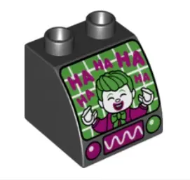 Black Duplo, Brick 2 x 2 x 1 1/2 Slope Curved with Oscilloscope, Controls and Screen with The Joker 