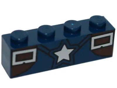 Dark Blue Brick 1 x 4 with Silver Star and Two Rectangles Pattern