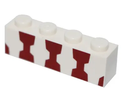 White Brick 1 x 4 with 3 Dark Red Vertical Stripes Pattern