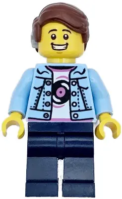 Burger Truck Customer - Male, Bright Light Blue Denim Jacket over Shirt with Record, Dark Blue Legs,