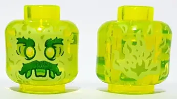 Trans-Neon Green Minifigure, Head Alien Ghost with Yellowish Green Face, Dark Green Bushy Eyebrows a