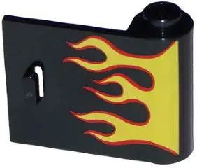 Black Door 1 x 3 x 2 Right - Open Between Top and Bottom Hinge with Red and Yellow Flames Pattern