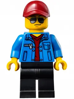 Race Official - Male, Blue Jacket over Dark Red V-Neck Sweater, Black Legs, Dark Red Cap with Hole, 