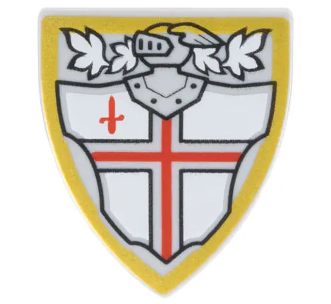 Light Bluish Gray Minifigure, Shield Triangular Short with Red St. George's Cross and Helmet with Fa
