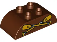 Reddish Brown Duplo, Brick 2 x 4 Slope Curved Double with Bright Light Orange Crossed Oars / Paddles
