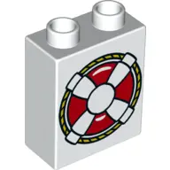 White Duplo, Brick 1 x 2 x 2 with Life Preserver Pattern
