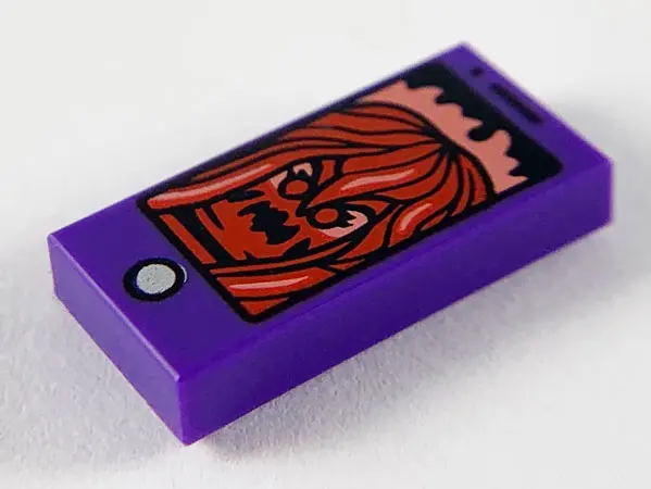 Dark Purple Tile 1 x 2 with Cell Phone / Smartphone and Dark Red Ghost Pattern