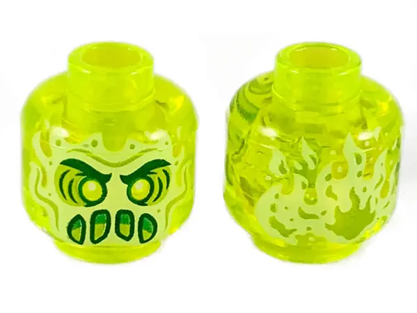 Trans-Neon Green Minifigure, Head Alien Ghost with Yellowish Green Face, Dark Green Thick Eyebrows, 
