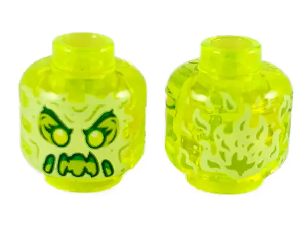 Trans-Neon Green Minifigure, Head Alien Female Ghost with Yellowish Green Face, Dark Green Eyebrows,