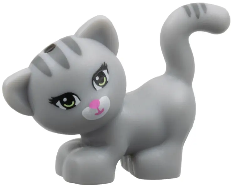 Light Bluish Gray Cat, Friends Style, Standing and Looking Left with Yellowish Green Eyes, Dark Pink