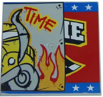Light Bluish Gray Tile 6 x 6 with Bottom Tubes with Bus Half and 'TIME' Pattern