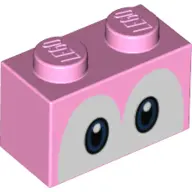 Pink Brick 1 x 2 with Dark Blue and Black Eyes on White Background Pattern (Super Mario Yoshi)