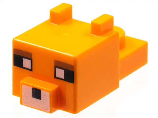 Orange Creature Head Pixelated with Ears, Nose, and Face with White Eyes, Reddish Brown Eyebrows, an