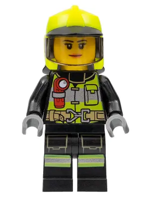Fire - Female, Reflective Stripes with Utility Belt and Flashlight, Neon Yellow Fire Helmet, Trans-B