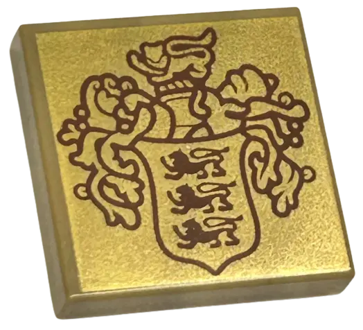 Dark Tan Tile 2 x 2 with Reddish Brown Disney Castle Crest on Gold Background Pattern