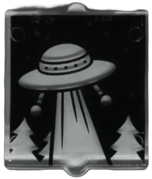 Glass for Window 1 x 2 x 2 Flat Front with Retro UFO with Beam and Trees on Black Background Pattern