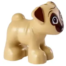 Tan Dog, Friends Style, Pug, Standing with Reddish Brown Muzzle, Ears and Eyes Looking Forward and B