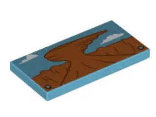 Medium Azure Tile 2 x 4 with Mountains and Clouds Pattern