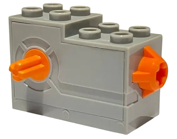 Light Bluish Gray Windup Motor 2 x 4 x 2 1/3 with Orange Axle and Release Button