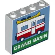 White Brick 1 x 4 x 3 with Camper Van and 'GRAND BASIN' Pattern
