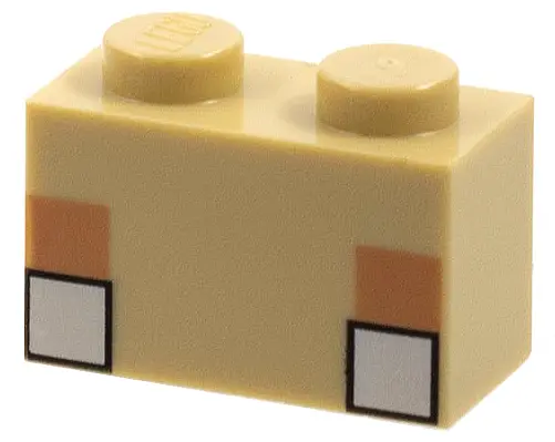 Tan Brick 1 x 2 with Pixelated Minecraft White Eyes Pattern