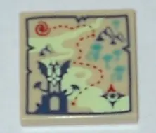 Tan Tile 2 x 2 with Map to Noctura's Castle Pattern