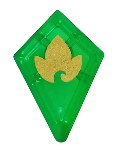 Trans-Green Tile, Modified 1 x 2 Diamond with Bar with Gold Leaf Pattern