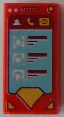 Red Tile 1 x 2 with Smartphone with Contact, Phone, Mail and Superman Logo Shape Pattern