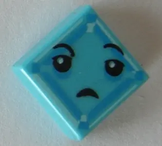 Medium Azure Tile 1 x 1 with Black Eyes, Small Frown, Light Aqua and Dark Azure Square Pattern (Kryp